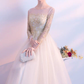 Beautiful Light Champagne Long Sleeves With Gold Applique, Charming Formal Gowns gh588