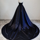 Navy Blue Satin Long Party Dress, Elegant Dark Blue Formal Dress Evening Dress  gh134