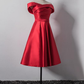 Süßes rotes schulterfreies Heimkehrkleid aus Satin, Rotes Heimkehrkleid gh449