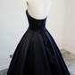 Navy Blue Satin Long Party Dress, Elegant Dark Blue Formal Dress Evening Dress  gh134