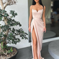 Robe de bal sirène à bretelles spaghetti fendue gh691