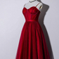 Belle robe de soirée de mariage rouge foncé à bretelles longueur thé, robe de retour à la maison gh296