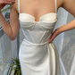 Robe de bal sirène blanche à bretelles spaghetti et volants gh711