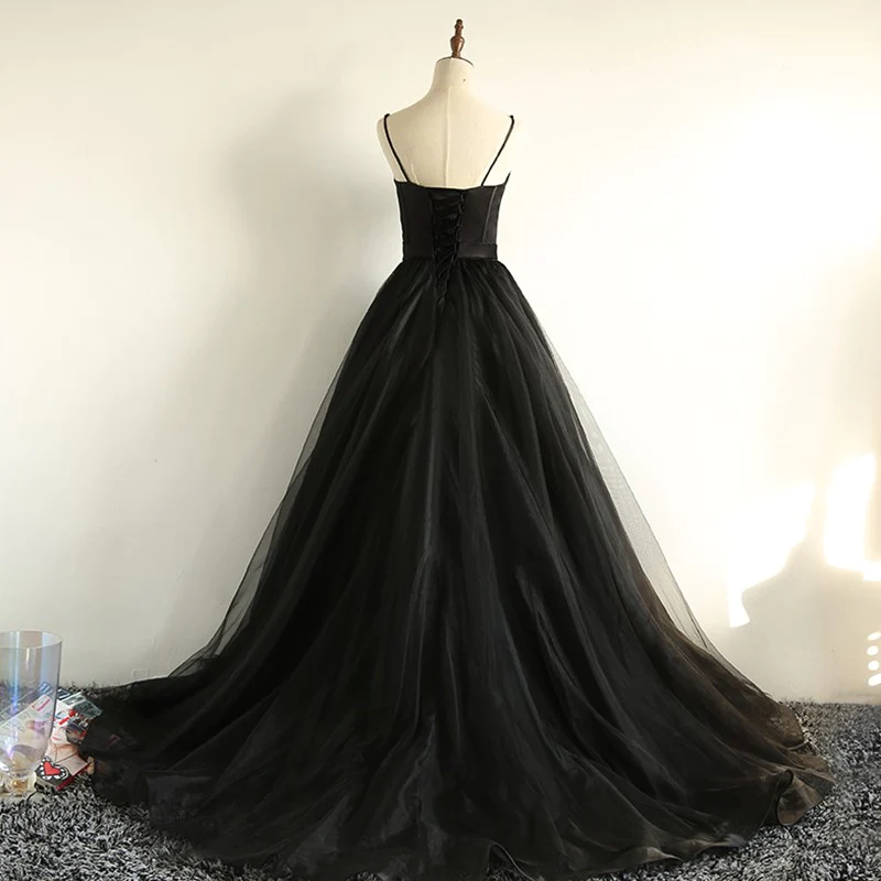 Charmante schwarze lange Partykleider, schwarzes Abendkleid gh516