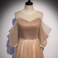 Champagne Tulle Long Puffy Sleeves Party Dresses, Beautiful Floor Length Prom Dresses  gh31