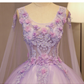 Charming Lavender Tulle Flowers Long Prom Dress, Sweet 16 Gowns  gh380