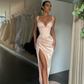 Ärmelloses Ballkleid mit V-Ausschnitt, geteilt, gh645