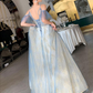 Charming Lace Light Blue V-Neckline Long Prom Dress, A-Line Formal Dress Evening Dress  gh204