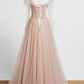 Pearl Pink Off Shoulder Long Sleeves Sequins Prom Dress, A-Line Party Dress Formal Dress  gh228