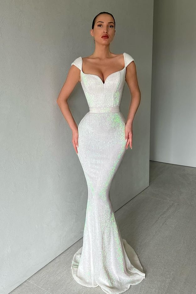 Cap Sleeves Long Sequins Prom Dress Mermaid  gh657