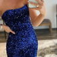 Königsblaues, trägerloses Meerjungfrauen-Abschlussballkleid, geteilt mit Pailletten gh749