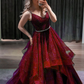 Langes Ballkleid aus Tüll mit V-Ausschnitt und Pailletten Blaues formelles Kleid gh913