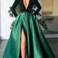 Deep V-Neck Long Sleeves Mermaid Prom Dress Split With Sequins gh752