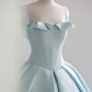 Blue satin long prom dress, blue sweet 16 dress gh984