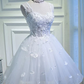 Simple Sweetheart White Lace up Beads Lace Appliques Tulle Straps Homecoming Dresses  gh985