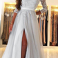 Long Sleeves A-Line Prom Dress Split With Lace gh747