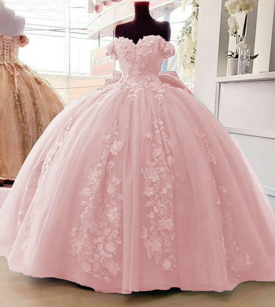 Amazing Blush Floral Lace Quinceanera Dress With 3D Flowers Off The  Shoulder Beaded Ball Gown Sweet 16 15 Girls Prom Graduation Dresses Womens