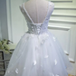 Simple Sweetheart White Lace up Beads Lace Appliques Tulle Straps Homecoming Dresses  gh985