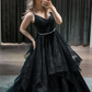 Langes Ballkleid aus Tüll mit V-Ausschnitt und Pailletten Blaues formelles Kleid gh913