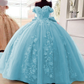 Robe de soirée longue sans bretelles à appliques florales bleues magnifiques et exquises, robe de quinceanera, robe douce de 16 ans, gh930