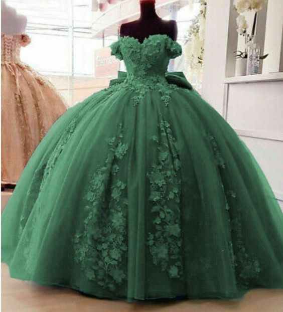 Schulterfrei Ballkleid Quinceanera Kleider 3D FloralApplique Bonbon 16 Kleider gh930