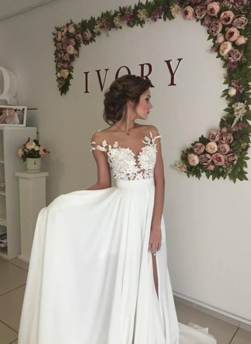 Sexy Chiffon Wedding Dress Slit Skirt, Bridal Gown ,Dresses For Brides gh1055