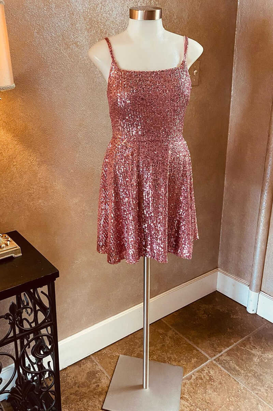 Sequin Square Neck Backless Short Homecoming Dress gh1323