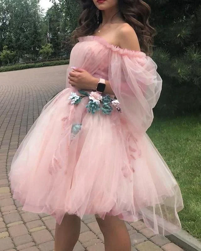 Off the shoulder tulle homecoming dresses,floral a-line princess dress gh1677