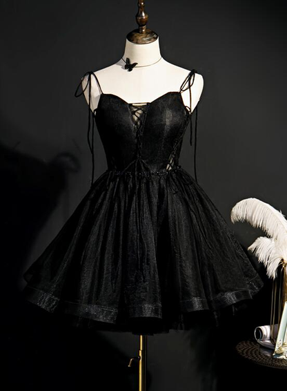 Schwarze Träger Tüll Kurzes Abiballkleid Ballkleid, Kleine Schwarze Partykleider gh1746