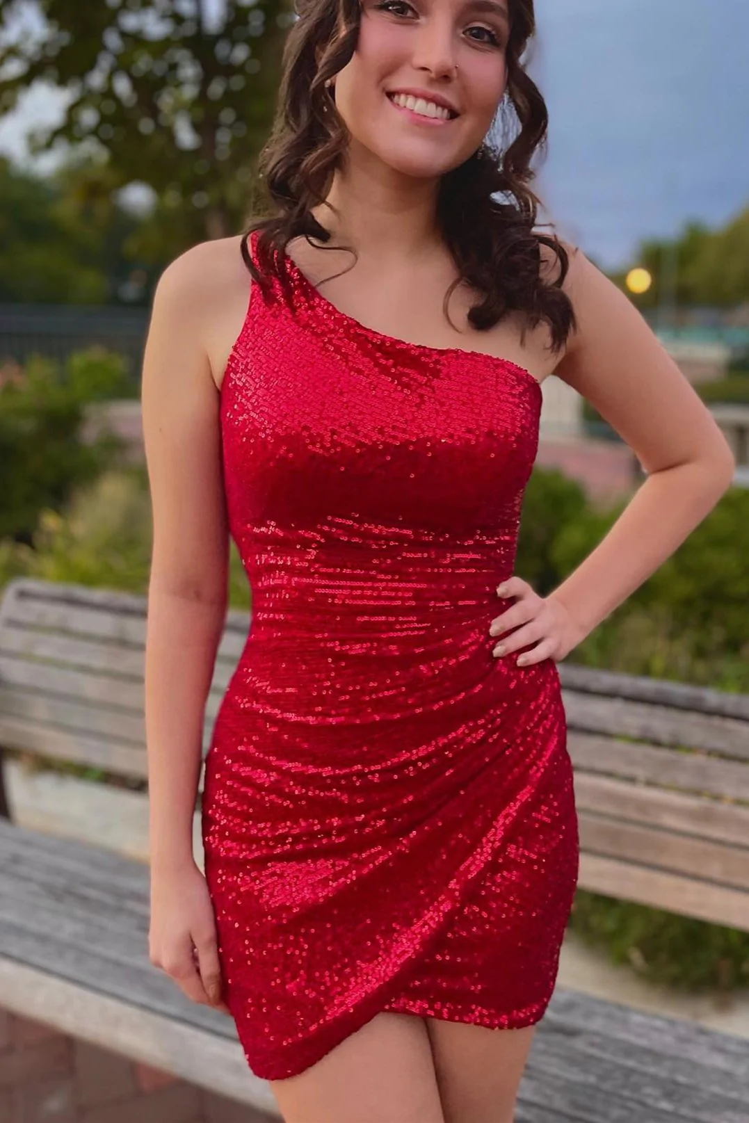 Sequins One Shoulder Bodycon Short Homecoming Dress  gh1207