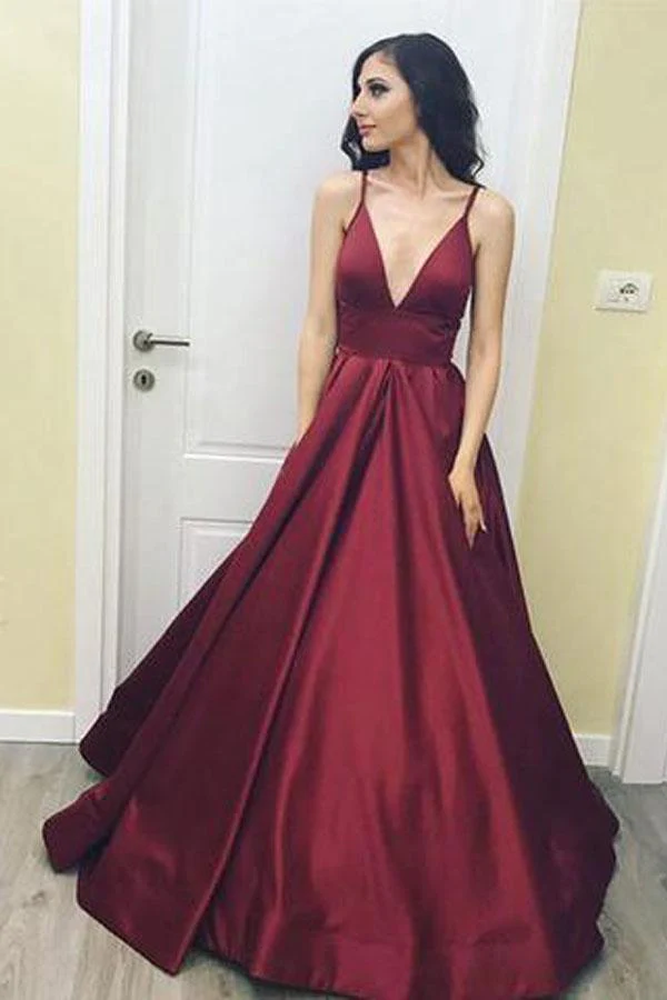 2024 Siren Princess/A-Line Burgundy Satin Prom Dresses gh1164