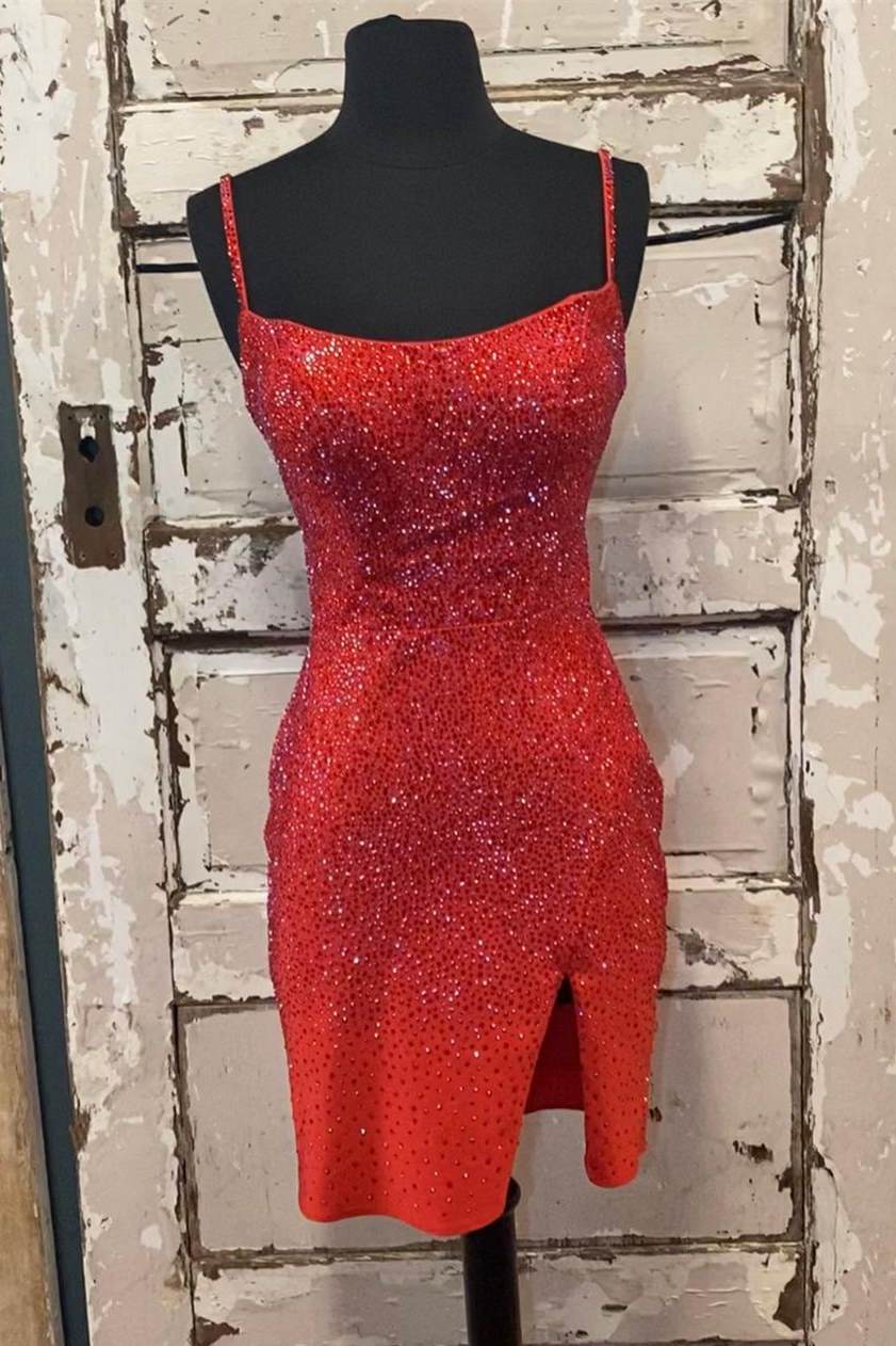 Red Sequins Tight Mini Homecoming Dress gh1198