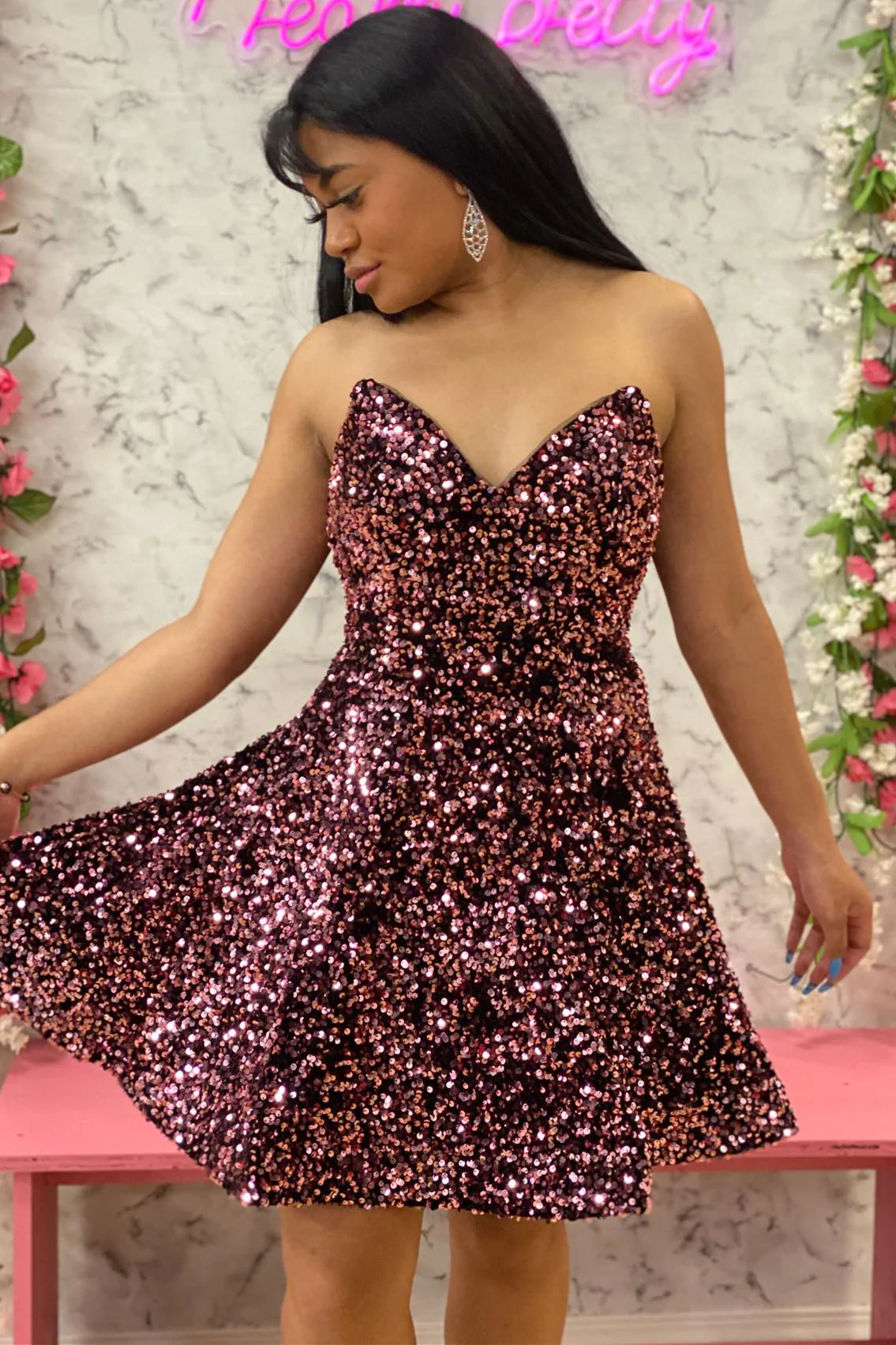 Dark Green Sequin Sweetheart A-Line Short Homecoming Dress gh1328