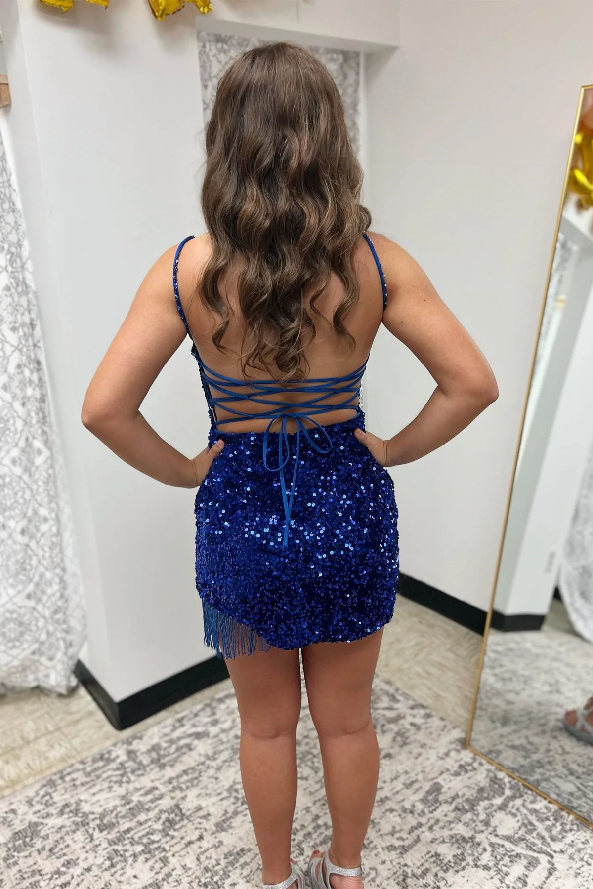 Sequins Straps Tassel Mini Homecoming Dress gh1402