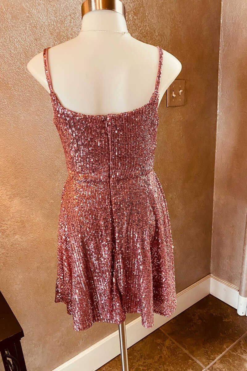 Sequin Square Neck Backless Short Homecoming Dress gh1323