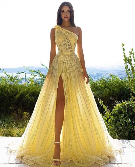 Yellow Long Prom Dresses Unique Shiny Prom Dresses, Sparkly Evening Party Dresses gh1876