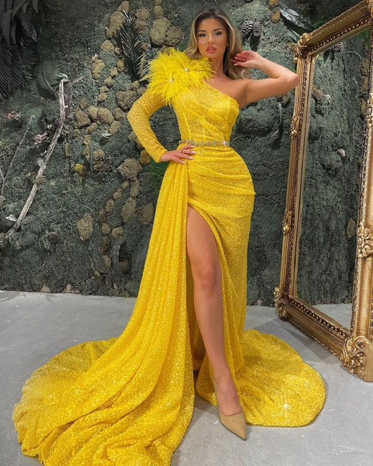 Yellow Prom Dresses Long Sleeve For Special Occasions  gh1875