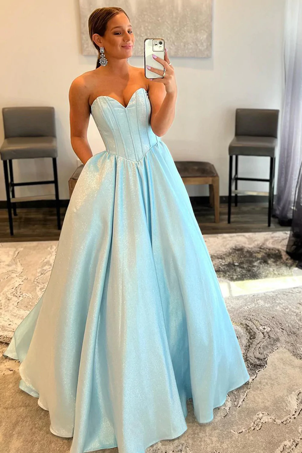 A-Line Sweetheart Strapless Blue Long Prom Dress  gh1851