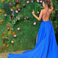 Royal Blue Sleeveless Prom Dress Slit gh1897