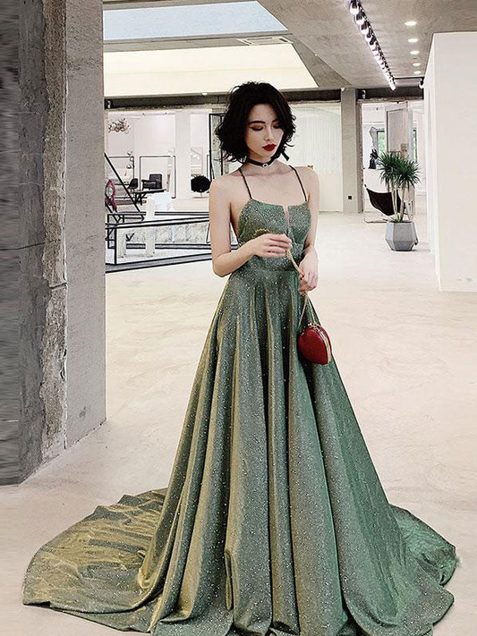 Unique backless long prom dress, green evening dressgh2573