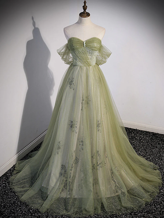 Robe de bal longue verte Aline, robe de soirée formelle en tulle vert gh2572