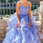Evening Party Dresses A Line Lavender Long Prom Dress with Cascading Ruffles gh2245