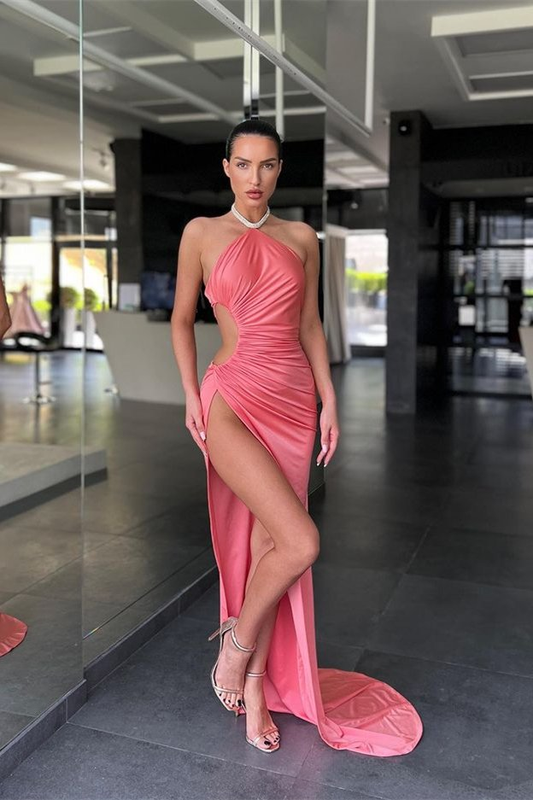 Modern Halter Sleeveless Mermaid Prom Dress Split Long Online  gh2036