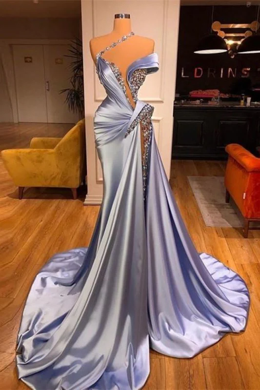 Lavender Slit Beadings Off-the-Shoulder Long Mermaid Prom Dress  gh2055