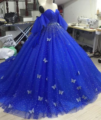 elegante quinceanera kleider spitzenapplikationen tüll ballkleid prom dress, abendkleid gh2019