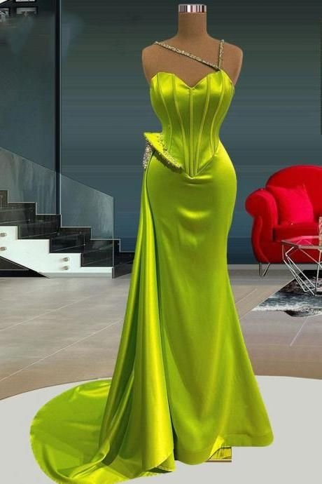 Stunning Yellow Green Sweetheart Mermaid Prom Dress Long Beads With Ruffles gh1922