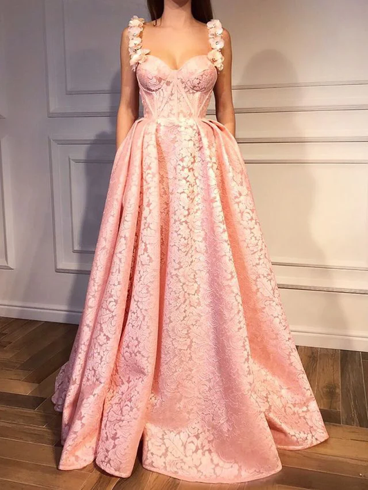 Pink Prom Dresses Straps A-line Floor-length Sexy Luxury Prom Dress gh2331