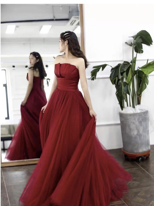 Trägerloses Abschlussballkleid, rotes Partykleid, bezauberndes Hochzeitskleid gh2549