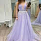 Elegant A Line Long Prom Dress Appliques Tulle Deep V Neck Party Dresses gh2250