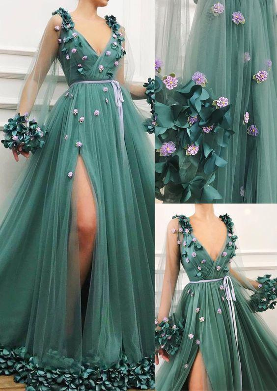 2024 new prom dress, v neck prom gown with long sleeve  gh2117